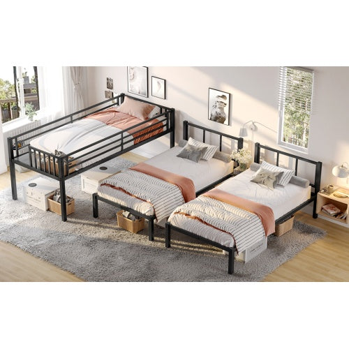 Twin Over Twin & Twin Bunk Beds For 3, Twin XL Over Twin & Twin Bunk Bed Metal Triple Bunk Bed, Black