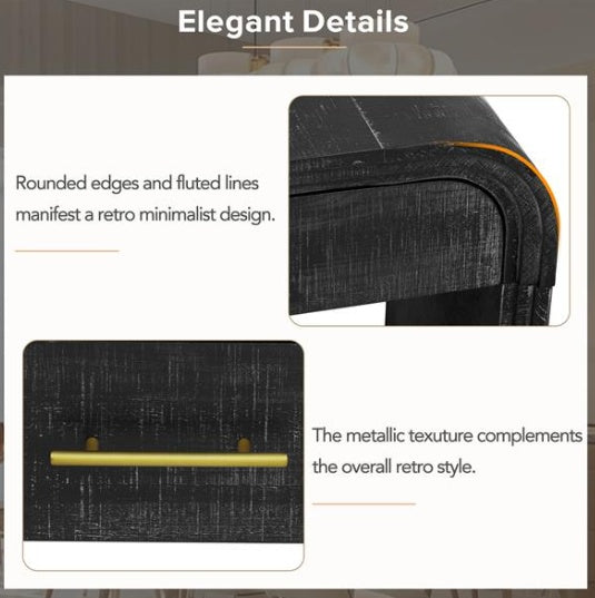 Unique Vintage Silhouette Console Table With An Open Design With Two Drawers At The Top For Entrance, Dining Room, Living Room - Antique Black