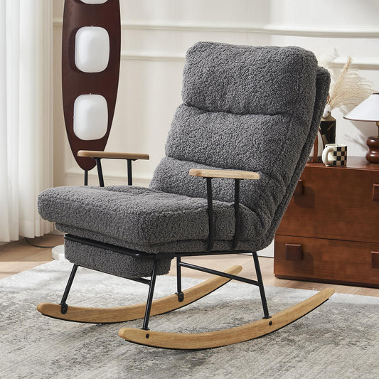 Modern Teddy Gliding Rocking Chair with High Back, Retractable Footrest, and Adjustable Back Angle for Nursery, Living Room, and Bedroom