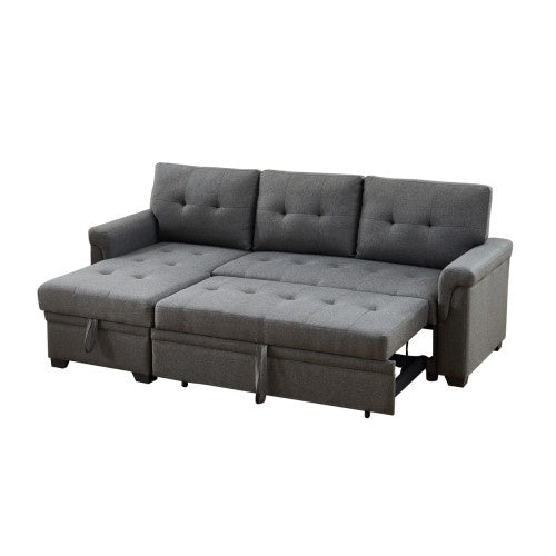 Dark Gray Linen Reversible Sleeper Sectional Sofa With Storage Chaise