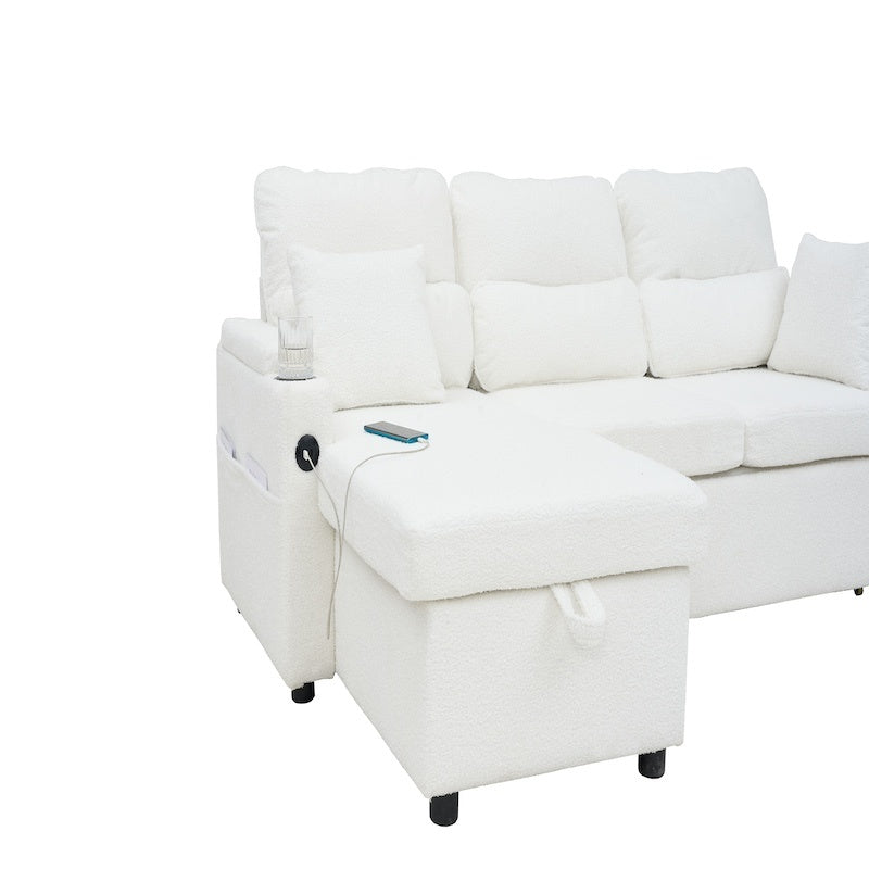 Convertible Sleeper Sofa 2 In 1, L-Shaped Couches For Living Room, Pull Out Sectional Futon Sofa Bed With Storage Space, USB Ports And Cup Holders For Bedroom