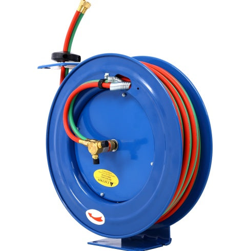 Welding Hose Reel Retractable 1  4 Inch Foot Twin Oxygen Acetylene Rubber Hoses STD Duty Max 200PSI Heavy Duty Industrial Single Arm Construction