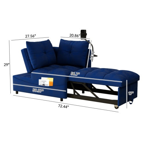 1 Versatile Foldable Sofa Bed In 3 Lengths, Modern Sofa Sofa Sofa Velvet Pull-out Bed, Loveseat Sofa Adjustable Back And With USB Port And Swivel Phone Stand