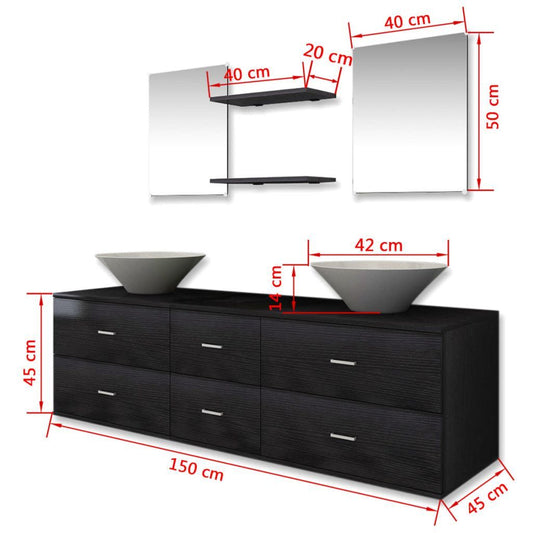 vidaXL Seven Piece Bathroom Furniture and Basin Set Black