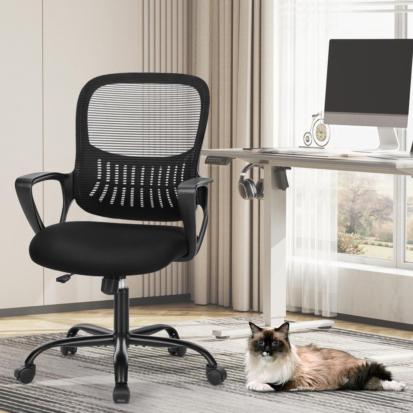 Ergonomic Office Home Desk Mesh Fixed Armrest