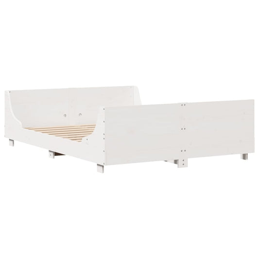 vidaXL Cadru de pat fără saltea, alb, 135x190 cm, lemn masiv de pin