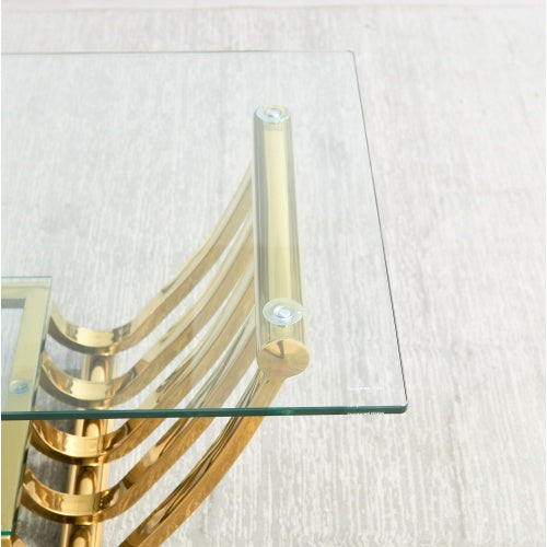 47 Rectangle Modern Stainless Steel Coffee Table, Double-Layer Clear Tempered Glass Coffee Table, Center Table Table With Storage, For Living Room Home Office, Easy Assembly, Gold