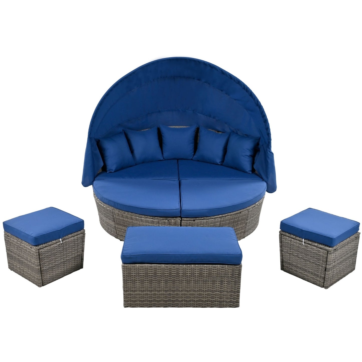 GO Outdoor Rattan Daybed Sunbed With Retractable Canopy Wicker Furniture, Round Outdoor Sectional So