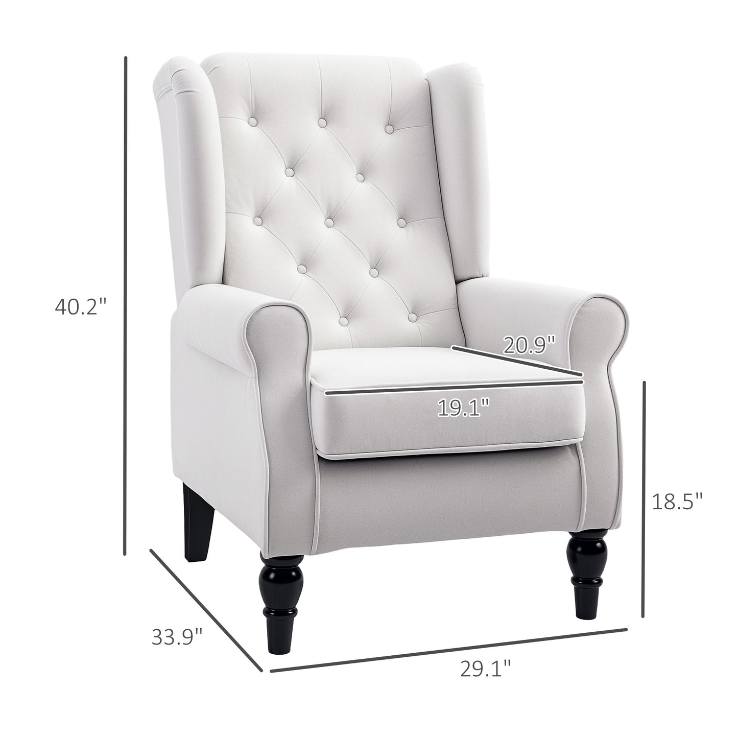 Cream White High Back Accent Chair With Wooden Legs, Removable Cushion For Living Room, Club, Bedroom