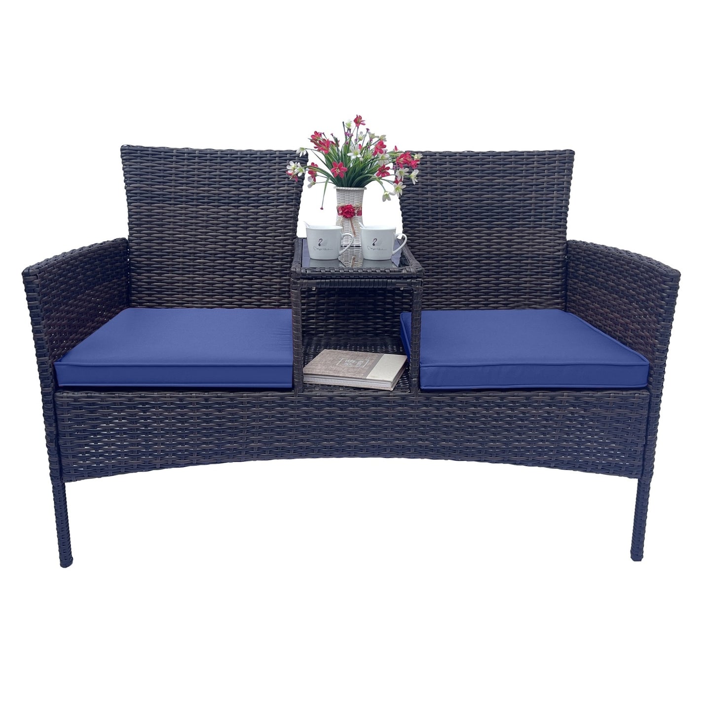 Wicker Patio Conversation Furniture Set, Outdoor Furniture Set With Removable Cushions & Table, Temp