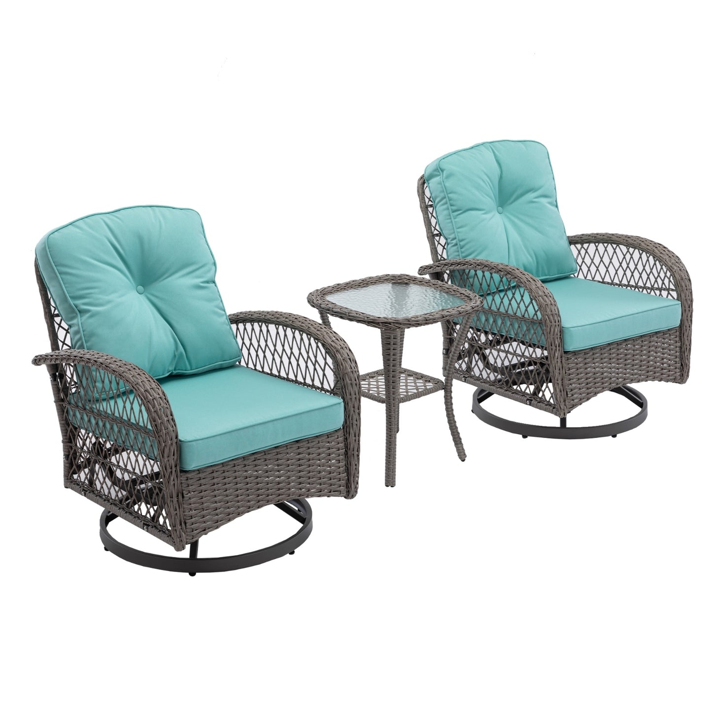 3pc Outdoor Swivel Rocker Patio Chairs 360  Rocking Set With Thick Cushions