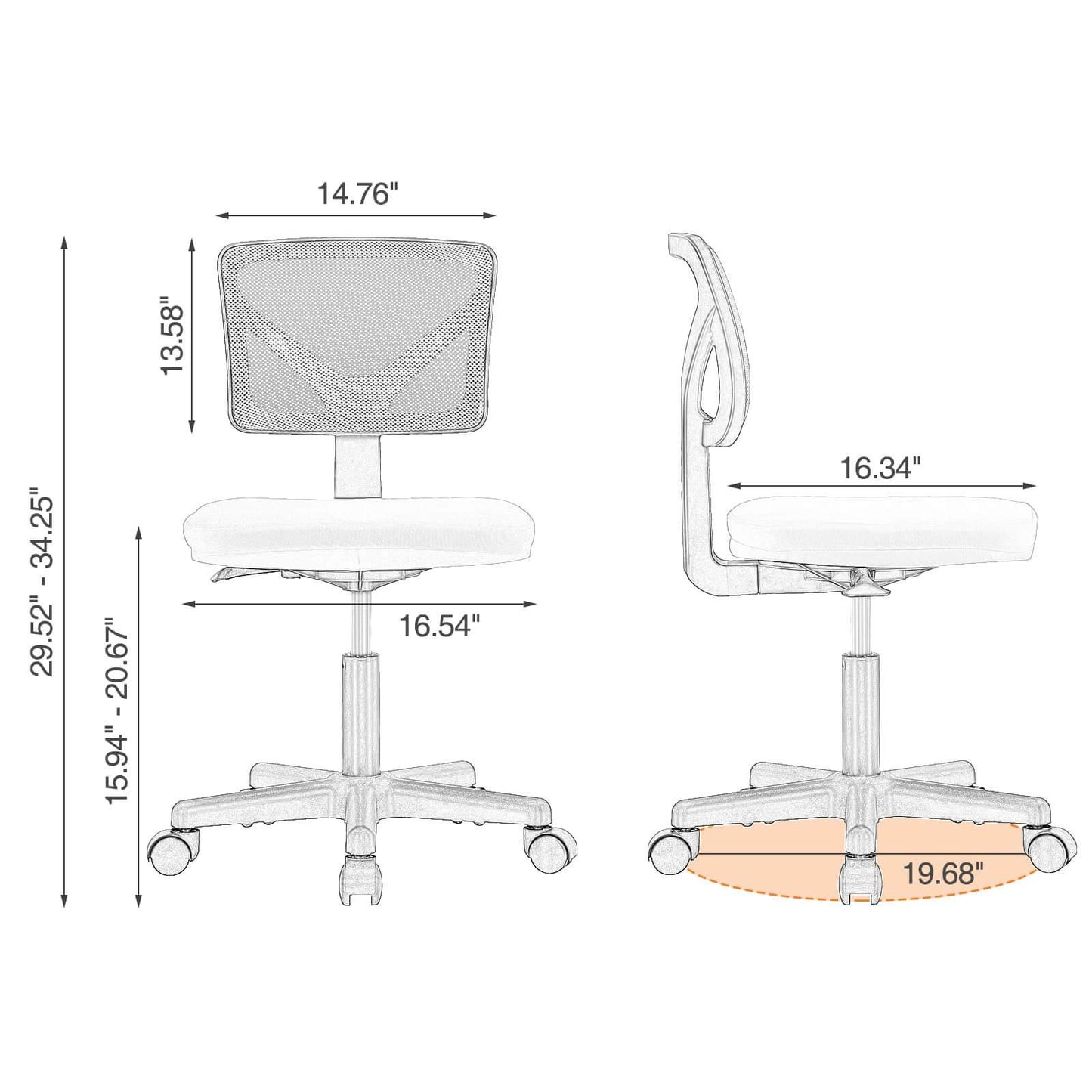 Armless Mesh Office Chair, Ergonomic Computer Desk Chair